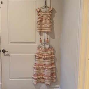 Zimmermann Pink and Cream Knit Skirt and Top set